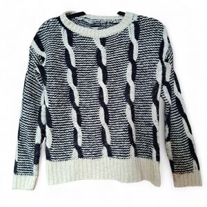Sparkle & Fade Chunky Knit Sweater Black Cream Cable Pattern XS